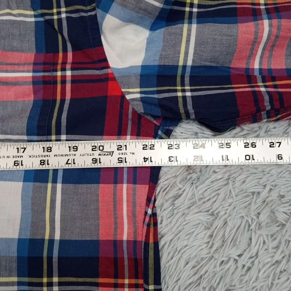 J. Crew Shirt Mens L Blue Woven Preppy Career Casual Plaid Pocket Button Up‎